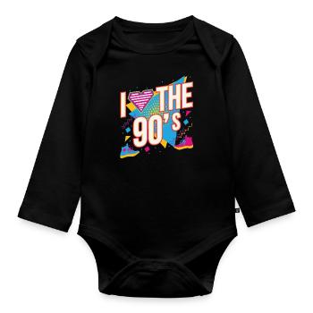 I Love 90s 90s Motto Party Outfit Gift - Organic Longsleeve Baby Bodysuit - black - Front