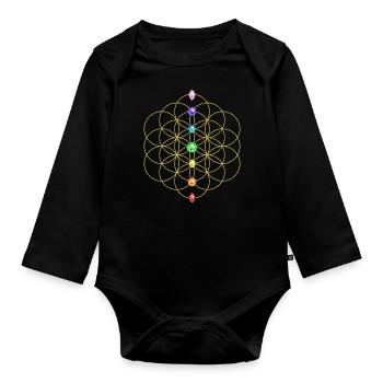 Fleur de vie 7 chakras De Géométrie Sainte Yoga - Body Bébé bio manches longues - noir - Devant