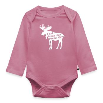 Just Really Like Moose, OK? Spirit Animal Gift - Organic Longsleeve Baby Bodysuit - mauve - Front