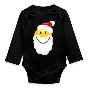 Smiley Glossy Santa - Organic Longsleeve Baby Bodysuit - black - Front