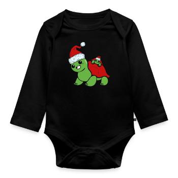 Tortue mignonne douce drôle noël - Body Bébé bio manches longues - noir - Devant