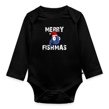 Merry Fishmas - Merry Christmas - - Baby Bio-Langarm-Body - Schwarz - Vorne