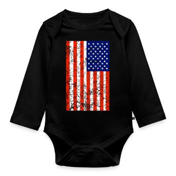 USA flag - Organic Longsleeve Baby Bodysuit - black - Front