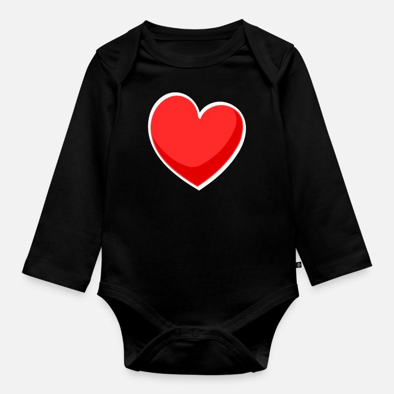 Herz rot mit Spiegelung - Baby Bio-Langarm-Body - Schwarz