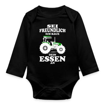 Landwirt Farmer Bauer Lustiger Spruch - Baby Bio-Langarm-Body - Schwarz - Vorne