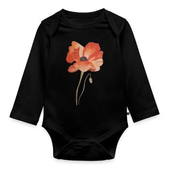 Watercolor poppies - Organic Longsleeve Baby Bodysuit - black - Front