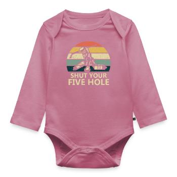 Mach deinen Fünf-Loch-Eishockey-Puck zu - Baby Bio-Langarm-Body - Mauve - Vorne