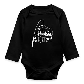 Couple de pêcheurs, j'ai accroché son cadeau marié de pêcheur - Body Bébé bio manches longues - noir - Devant