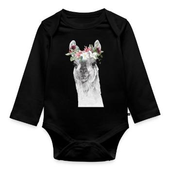 Llama - Baby Bio-Langarm-Body - Schwarz - Vorne