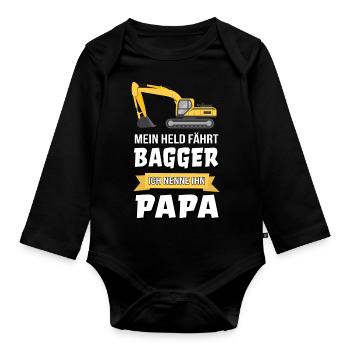 Bagger Baggerfahrer Bauarbeiter Papa Geschenk - Baby Bio-Langarm-Body - Schwarz - Vorne