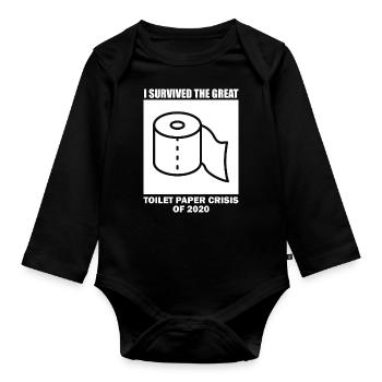 Ich überlebte die große Toilettenpapier Zitat Grafik - Baby Bio-Langarm-Body - Schwarz - Vorne
