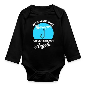 Keine Therapie Angeln Männer Angler Geschenkidee - Baby Bio-Langarm-Body - Schwarz - Vorne