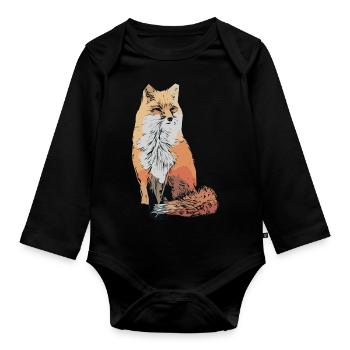 Renard motif animal motif animal - Body Bébé bio manches longues - noir - Devant