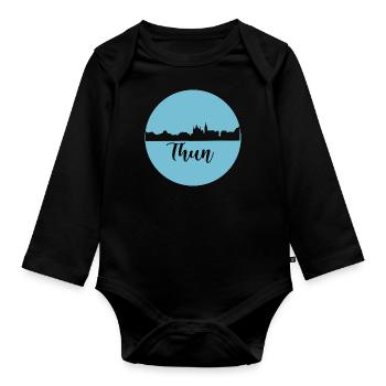 thun,skyline,graffiti, coupe à ciseaux,bleu,suisse - Body Bébé bio manches longues - noir - Devant