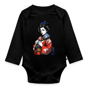 Japon Geisha - Body Bébé bio manches longues - noir - Devant