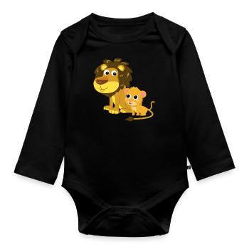 Lion couple Lion Lion Bande DessinE Lion - Body Bébé bio manches longues - noir - Devant