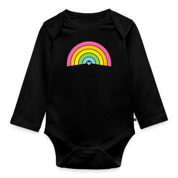Rainbow& Heart – Pastell - Baby Bio-Langarm-Body - Schwarz - Vorne