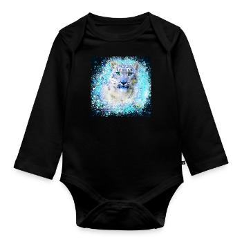 snow leopard,cat,leopard, jaguar,white,graffiti - Organic Longsleeve Baby Bodysuit - black - Front