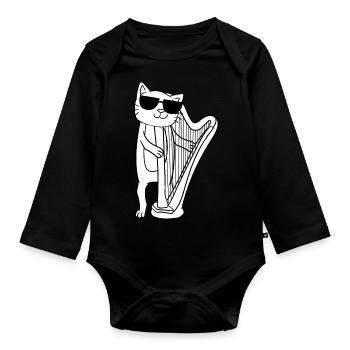 Harp Harper Harpist Musical Cat Lovers - Organic Longsleeve Baby Bodysuit - black - Front