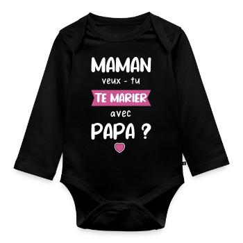 maman veux tu te marier avec papa demande mariage - Body Bébé bio manches longues - noir - Devant
