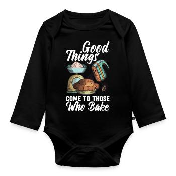 Bäcker Brot Backen Hobbybäcker - Baby Bio-Langarm-Body - Schwarz - Vorne