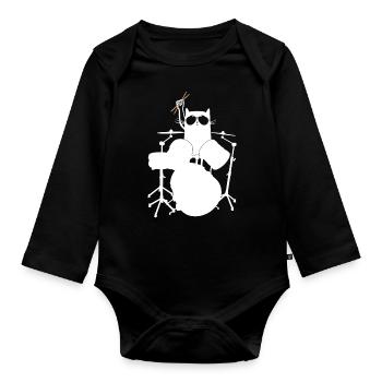 Batteur Batterie Tambour Chat Schlagzeuger - Body Bébé bio manches longues - noir - Devant