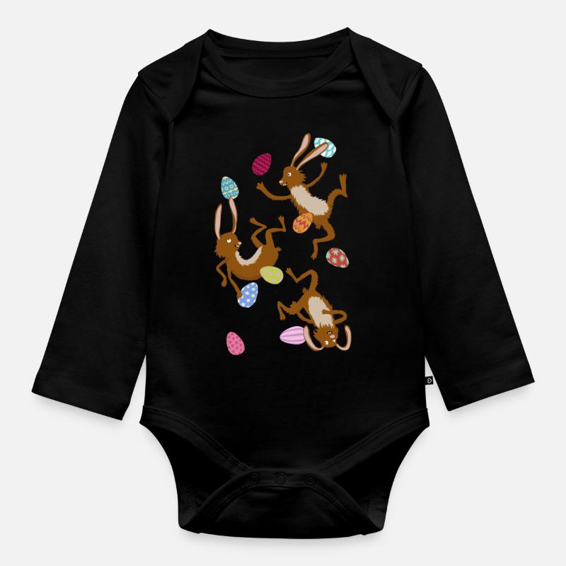 fallende Osterhasen - Baby Bio-Langarm-Body - Schwarz