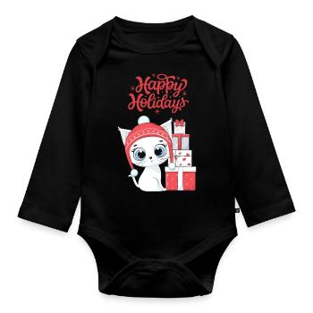 cat christmas - Merry Christmas cats tshirt - Organic Longsleeve Baby Bodysuit - black - Front