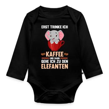 Elefantzüchter Elefanten Elefant - Baby Bio-Langarm-Body - Schwarz - Vorne