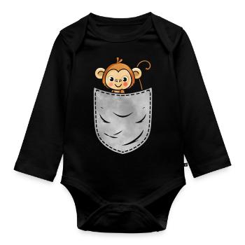 Pocket Monkey Animal In Your Pocket Monkey - Baby Bio-Langarm-Body - Schwarz - Vorne