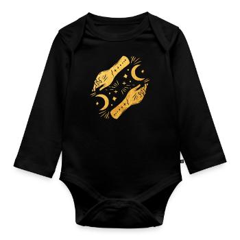 Magisch, spiritueller Halbmond mit goldenen Händen - Baby Bio-Langarm-Body - Schwarz - Vorne