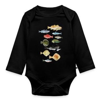 Fish from the sea - Organic Longsleeve Baby Bodysuit - black - Front