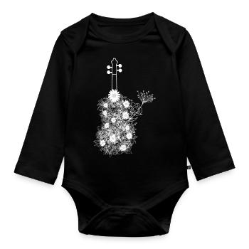 flowery violin gift idea - Organic Longsleeve Baby Bodysuit - black - Front