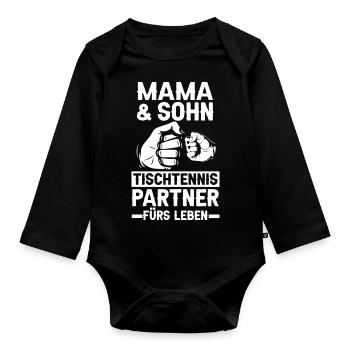 Mama und Sohn Tischtennis - Baby Bio-Langarm-Body - Schwarz - Vorne