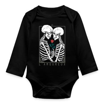 Squelette embrasse squelette Amour Romance - Body Bébé bio manches longues - noir - Devant