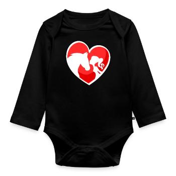 Herz Pferd Mädchen - Baby Bio-Langarm-Body - Schwarz - Vorne