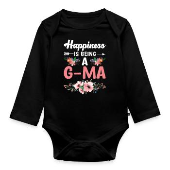 Happiness Is Being A G-Ma Floral Mothers Day Best - Organic Longsleeve Baby Bodysuit - black - Front