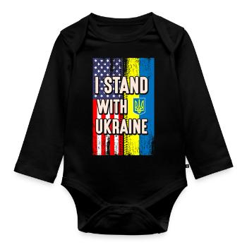 Je me tiens avec ukraine drapeau américain - Body Bébé bio manches longues - noir - Devant