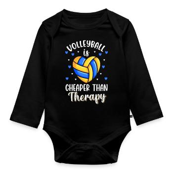 Volleyball player heartbeat - Organic Longsleeve Baby Bodysuit - black - Front