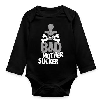 Evil Mother Sucker Baby Humor Pacifier Metal - Organic Longsleeve Baby Bodysuit - black - Front
