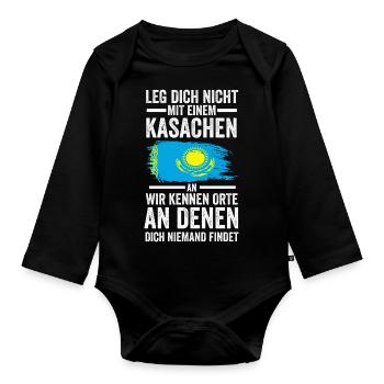 Kasachstan Kasache Kasachisches - Baby Bio-Langarm-Body - Schwarz - Vorne
