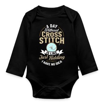 Cross Stitch Pattern Cross Stitch Needles Embroidery Weaving - Organic Longsleeve Baby Bodysuit - black - Front