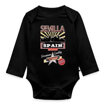 Séville Espagne City Skyline Vintage Rétro - Body Bébé bio manches longues - noir - Devant