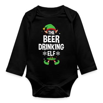Elfe de cadeau de Noël de famille assorti de groupe - Body Bébé bio manches longues - noir - Devant