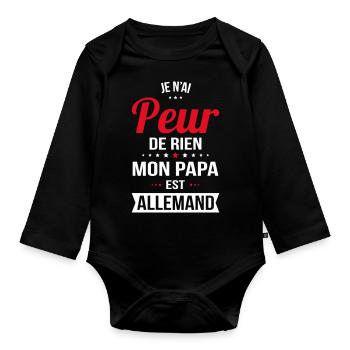 Je n'ai peur de rien mon papa est Allemand - Body Bébé bio manches longues - noir - Devant