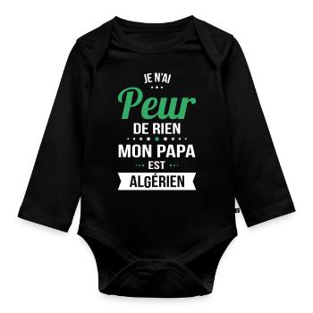 Je n'ai peur de rien mon papa est Algérien - Body Bébé bio manches longues - noir - Devant