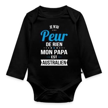 Je n'ai peur de rien mon papa est Australien - Body Bébé bio manches longues - noir - Devant