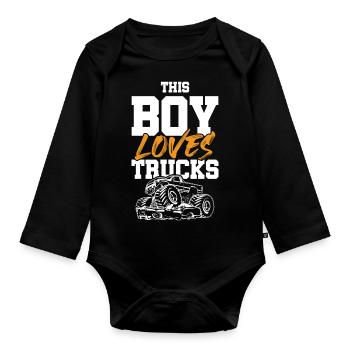 der junge liebt trucks - Baby Bio-Langarm-Body - Schwarz - Vorne