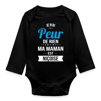 Je n'ai peur de rien ma maman est Niçoise - Body Bébé bio manches longues - noir - Devant