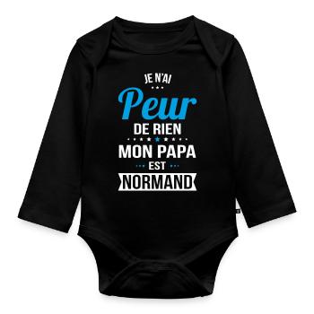 Je n'ai peur de rien mon papa est Normand - Body Bébé bio manches longues - noir - Devant